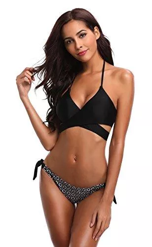 SHEKINI Bademode SHEKINI Damen Bikini Set Bikini Panty Push up BH Verstellbar Crossover Ties-up Neckholder Bikinioberteil Zweiteiliger Badeanzug Triangel Gedruckt Niedrige Taille Sport Slip Bikinihose Strandkleidung