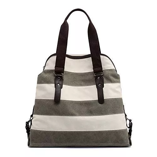 MINGZE Taschen & Rucksäcke MINGZE Damen Handtaschen Multi-Color-Striped Canvas Damen Hobos Schultertasche Shopper Tasche (Armee grün)
