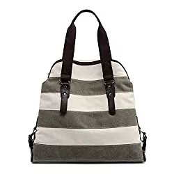 MINGZE Taschen & Rucksäcke MINGZE Damen Handtaschen Multi-Color-Striped Canvas Damen Hobos Schultertasche Shopper Tasche (Armee grün)