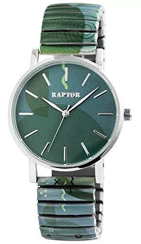 Raptor Uhren Raptor Colorful Edition Damen-Uhr Zugband Edelstahl Motiv Bunt Print Analog Quarz