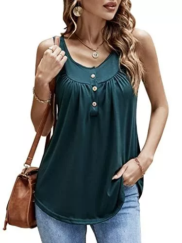 Bequemer Laden Ärmellose Blusen Bequemer Laden Damen Sommer Casual Tank Top Ärmellose T Shirt Knopfleiste Bluse Lose Oberteile Tunika Shirt Top mit Plissee