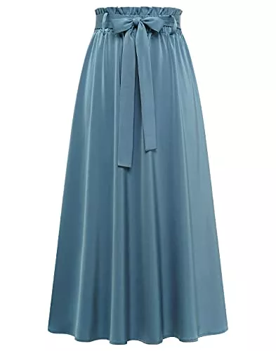 BeryLove Röcke BeryLove Damen Rock Lang Elegant Maxirock mit Gürtel A Linie Faltenrock Hoch Taille Midi Rock