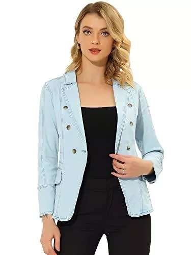 Allegra K Blazer Allegra K Damen Langarm Zweireiher Jeans Blazer Jacke