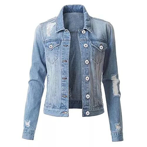 YJLX Jacken YJLX Kurze Jeansjacke Damen, Jeansjacke Damen Kurz Tailliert-üBergangsjacke FrüHling Damen-Jacken Langarm Jeans Jacket Hellblau- Sommerjacken FüR Frauen-DüNn Jeansjacken Boyfriend Jacke Denim