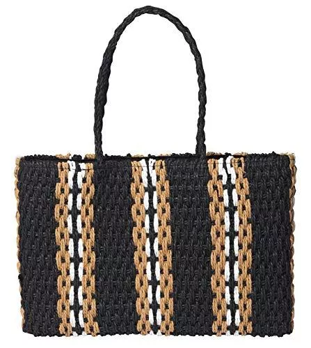 Becksöndergaard Taschen & Rucksäcke Becksöndergaard Strandy Bag für Damen in Schwarz Beige Weiß aus Bast - Strandtasche Schultertasche Laptoptasche - 42x27 cm - 4120244-010