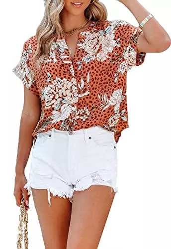 ANCAPELION Kurzarmblusen ANCAPELION Damen Sommer Bluse Fashion Tuniken Hemd Kurzarm Shirt Casual Oberteile Lose Fit Top V-Ausschnitt Tunika für Frauen