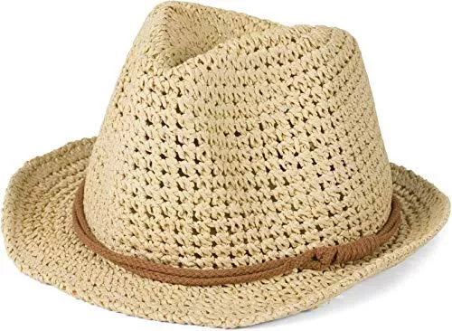 styleBREAKER Hüte & Mützen styleBREAKER Trilby Hut in Leichter Häkel Optik mit Zierband und Krempe, Sonnenhut, Papierhut, Strohhut, Unisex 04025026