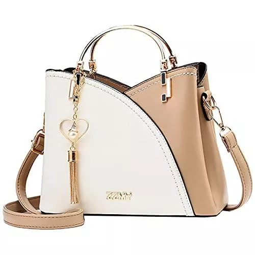 NIYUTA Taschen & Rucksäcke NIYUTA® Damen handtaschen Mode Trend Herzförmiger Anhänger Schultertaschen PU Leder Shopper Umhängetaschen Khaki &amp; Weiß