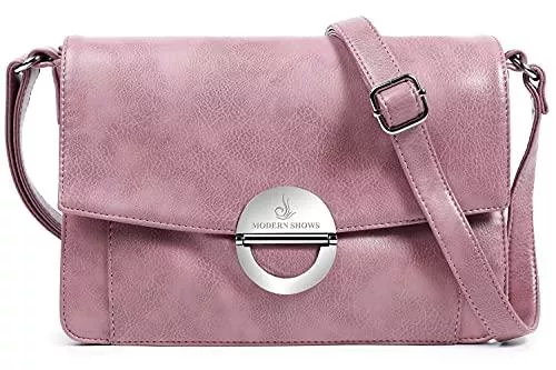 MODERN SHOWS Taschen & Rucksäcke MODERN SHOWS Damen Kleine Umhängetasche Damen 5 hauptfächer Abendtasche Schultertasche Ultra Soft Washed Lederhandtasche Retro Damenhandtasche Henkeltaschen Zip ​Crossbody Bag Mode (Rosa)