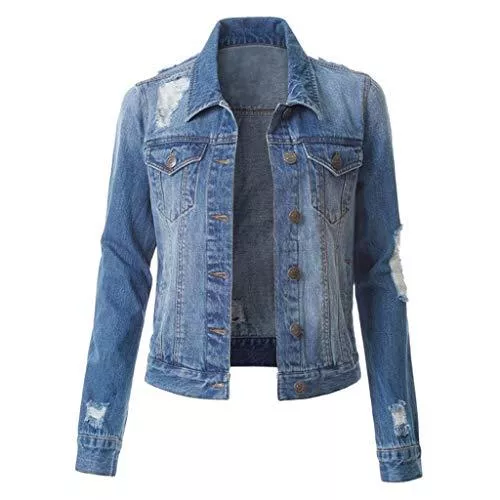 Lulupi Jacken Lulupi Jeansjacke Damen Jeans Jacke Zerrissene Löcher Denim Jackt Übergangsjacke Bikerjacke Kurze Slim Fit Sommerjacke Herbstjacke
