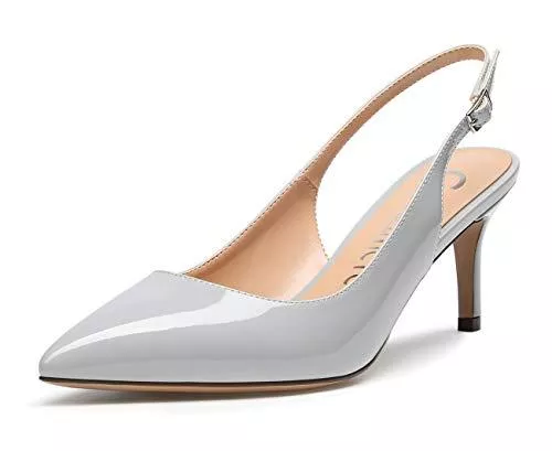 Castamere High Heels Castamere Damen Slingback Kitten Heels Spitzen Zehen Pumps Adjustable-Strap Sandalen Stilettos 6.5CM