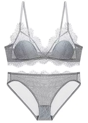 SHEKINI Unterwäsche & Dessous SHEKINI BH Set,Damen Ohne Bügel BH Set Spitze BH und Slip Triangle Bralette Panty Lingerie Unterwäsche Dessous Set mit Hakenverschluss und Verstellbare Träger