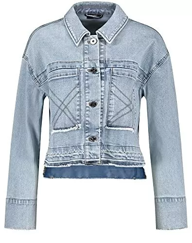 TAIFUN Jacken Taifun Damen Jeansjacke mit Seitenschlitzen geknöpfte Armschlitze, Langarm Jeansjacken Jacke Jeans + Gewebe Jacke unifarben, Washed-Out-Effekt