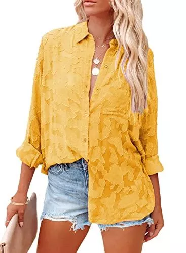 Dokotoo Langarmblusen Dokotoo Damen Hemd Elegant Bluse Jacquard-Stoff Bluseshirt Langarm Hemdbluse OL Shirt