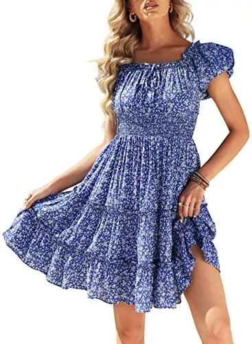 Yeahill Freizeit Yeahill Damen Blumen Sommerkleid Elegant Schulterfreies Kleid High Waist Volant Midikleid Luftiges Strandkleider