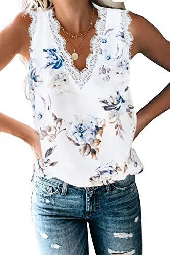 Uusollecy Tops Uusollecy Damen Tank Top Sommer Ärmellose Chiffon Blusentop Spitzen V-Ausschnitt Weste Top Casual Shirt Tops Bluse