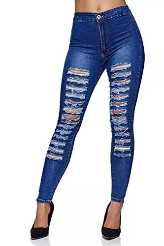 Elara Jeans Elara Damen Jeans High Waist Destroyed Chunkyrayan