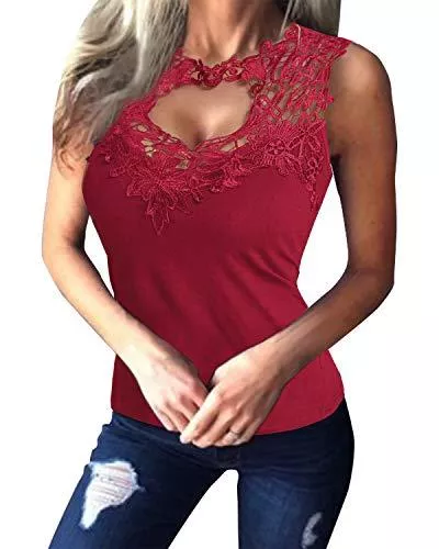 YOINS Tops YOINS Top mit Spitze Damen Sexy Oberteil Winter Party Ärmellos Tunika Tank Crop Tops für Damen Tshirt Spitzentop