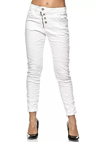Elara Jeans Elara Damen Jeans High Waist Knöpfe Chunkyrayan