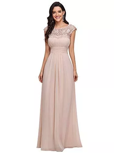 Ever-Pretty Abendkleider Ever-Pretty Damen Abendkleid A-Linie Spitze Chiffon Rundkragen Kurze Ärmel Hohe Taille 09993