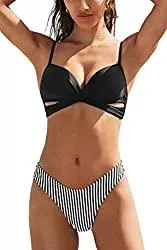 CUPSHE Bademode CUPSHE Damen Bikini Set Push Up Crossover Bikinioberteil Strandmode Zweiteiliger Badeanzug