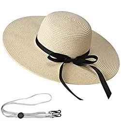Exemaba Hüte & Mützen Exemaba Klappbarer Strohhut für Damen Große breite Krempe Bowknot Strandhut Floppy Sonnenhut