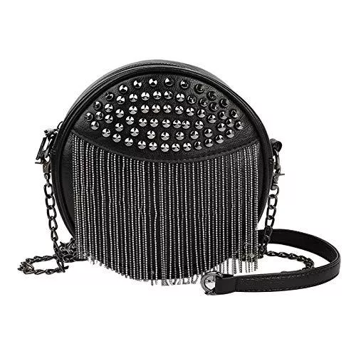 MEGAUK Taschen & Rucksäcke MEGAUK Mini Niet Handtasche Kette Fransen Umhängetasche Cross Body Taschen Elegante Kettentasche Punk Clutch Bag Abendtasche mit Kette Riemen Metall Schultergurt