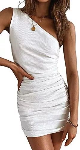Maxwinee Cocktail Maxwinee Damen Kleid Sexy Bodycon Minikleid Club Kleid One Shoulder Partykleid Schulterfrei Sommerkleid