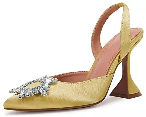VETASTE High Heels VETASTE Damen High Heel Kristall Slingback Pumps Spitz Zehen Riemchen Dreieck Absatz Party Hochzeit Braut Pump Schuhe