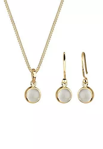 Elli Schmuck Elli Schmuckset Elli Damen Schmuckset Kette Anhänger Mondstein Edelstein in 925 Sterling Silber