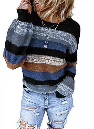 Eytino Pullover & Strickmode Eytino Damen Oversized Rundhals Langarm Stern Print Casual Strickpullover Pullover Tops S-XXL