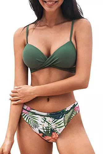 CUPSHE Bademode CUPSHE Damen Bikini Set Push Up Crossover Bikinioberteil Strandmode Zweiteiliger Badeanzug