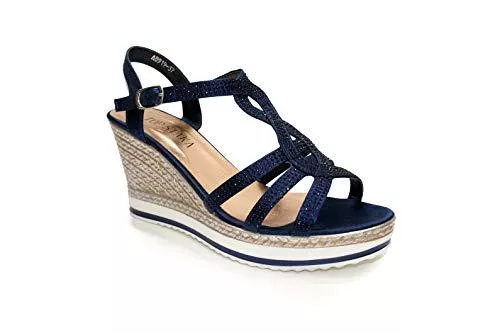 IVACHY Sandalen & Slides Damen Espadrilles mit Keilabsatz und glitzernden Kristall-Sandalen