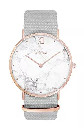 New Trend - Love for Accessories Uhren Armbanduhr Rosegold Weiss für Damen &amp; Herren, Marmor-Style mit Textil- Stoff- Nylon- NATO-Armband oder Edelstahl-Metallarmband Ø 38 MM