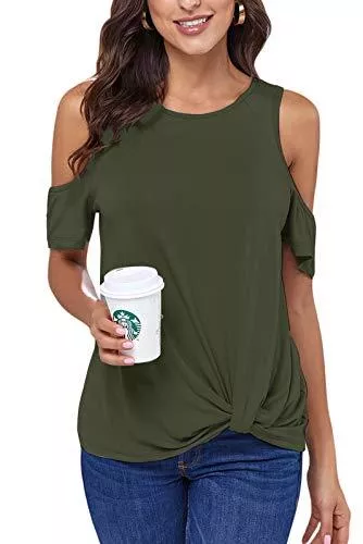 ANCAPELION Kurzarmblusen ANCAPELION Cold Shoulder Damen T-Shirt Kurzarm Bluse Elegant Top Casual Sommer Oberteil Rundhals mit Twist Knoten