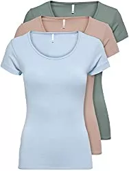 ONLY T-Shirts ONLY 3er Pack Damen T-Shirt schwarz oder weiß Kurzarm lang Basic Sommer T-Shirts XS S M L XL 15209153