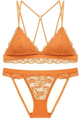 SHEKINI Unterwäsche & Dessous SHEKINI Damen Spitzen Unterwäsche Set Leichte BH Set Bralette Gepolstert Ohne Bügel und Transparente Slip Nicht Abnehmbarer Bra Hipsters mit Hakenverschluss und Verstellbare Träger