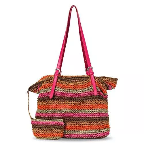 JOSEKO Taschen & Rucksäcke JOSEKO Stroh Handtasche, Sommer Strand Tasche Damen Schultertasche mit Ledergriffe Quaste Henkeltasche Frauen Strandtasche Crossbody Tasche Einkaufstasche Basttasche (Bunt)