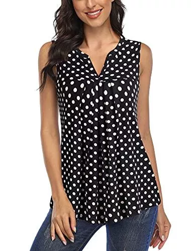 VAFOLY Ärmellose Blusen VAFOLY Tops Damen Henley V-Ausschnitt Ärmellose Sommer Tank Top Plissiert Bluse T Shirt Oberteile