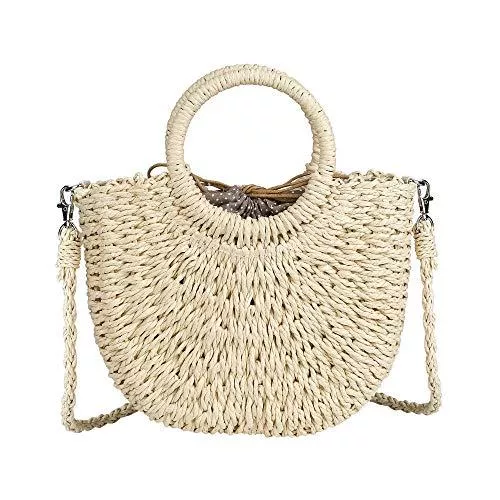 RZKJ-SHOP Taschen & Rucksäcke RZKJ-SHOP Sommer Stroh Handtasche Damen Handgewebte Tasche, Runder Top Griff Retro Strand Umhängetasche Boho Crossbody für Frauen Reisen Urlaub