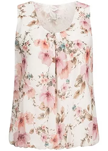 Styleboom Fashion Ärmellose Blusen Styleboom Fashion Damen Top mit Blumen Print und Spitze hinten Weiss
