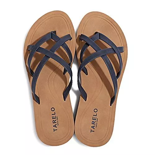 ASTERO Sandalen & Slides ASTERO Flip Flops Damen Zehentrenner Komfort Leder Clip Toe Sandalen Flacher Strand Sommer Hausschuhe Indoor Outdoor Größe 36-41