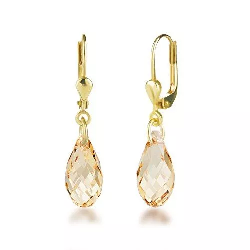 Schöner Schmuck-Design Schmuck Schöner-SD Ohrringe vergoldet mit kleinen Briolett Kristallen 13mm