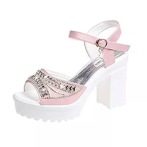 WYCcaseA Sandalen & Slides WYCcaseA Sandalen Damen Plateau Keilsandalen Frauen Sandaletten Sommer Faux Leder mit Strass Sandalen Slipper Bohemian Freizeitschuhe Sandaletten Riemchensandalen,Rosa,38