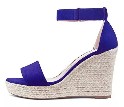 NobleOnly Sandalen & Slides NobleOnly Damen Keil Plattform Peep-Toe Sandalen High Heels Elegante Knöchel-Riemen Sandale 10CM Heel