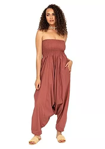 likemary Jumpsuits likemary extraweite Haremshose Damen, Einteiler aus Baumwolle - 2-in-1 Jumpsuit – Pumphose, optional als Overall zu tragen - luftiger Jumpsuit als leichtes Sommer-Outfit: ärmellos, schulterfrei