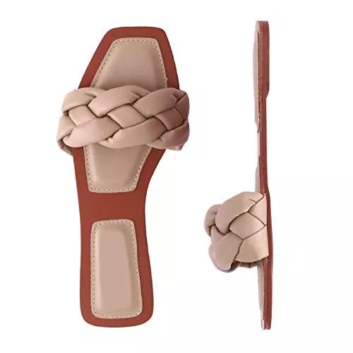 depdream Sandalen & Slides depdream Damen Offene quadratische Zehenpartie Flache Sandalen Slip On Slipper Freizeitschuhe