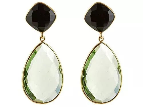 Gemshine Schmuck Gemshine Ohrringe mit grünen Prasiolith Quarz Tropfen und schwarze Onyx Edelsteinen in 925 Silber hochwertig vergoldet. Nachhaltiger, qualitätsvoller Schmuck Made in Spain