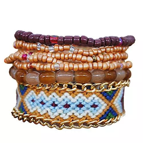 Outflower Uhren Outflower Böhmische mehrschichtige Perlen Armband Stoff gewebte Schnur Stretch Stretch Armband Frauen