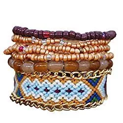 Outflower Uhren Outflower Böhmische mehrschichtige Perlen Armband Stoff gewebte Schnur Stretch Stretch Armband Frauen
